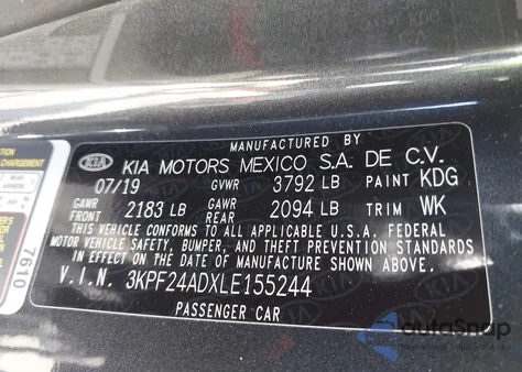 2020 Kia Forte Lxs from USA, damaged, VIN 3KPF24ADXLE155244